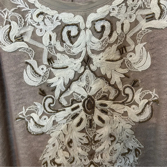 Meadow Rue Anthropologie Rococo Beaded Long Sleeve Top Blouse Size M - Picture 4 of 7
